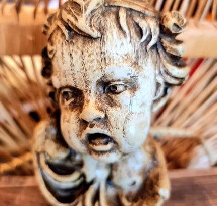 Vintage 1950's German Carved Wood Cherub Angel Head Wood Cherub - Yatva