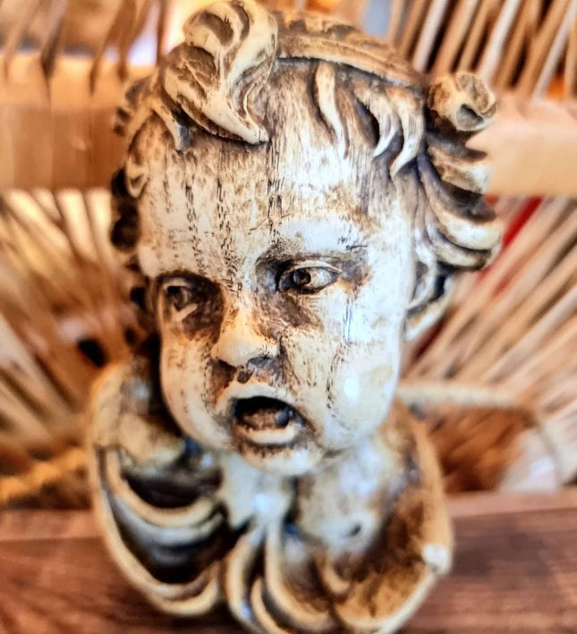 Vintage 1950's German Carved Wood Cherub Angel Head Wood Cherub - Yatva