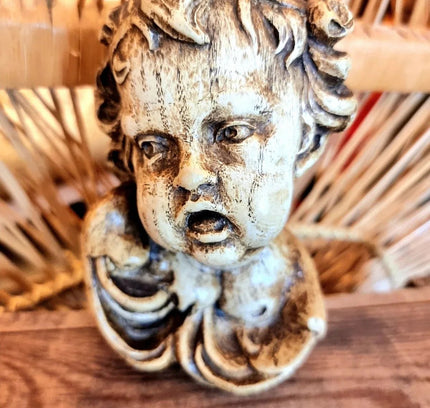 Vintage 1950's German Carved Wood Cherub Angel Head Wood Cherub - Yatva