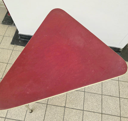 Vintage 1950s Mid - Century Triangular Side Table – Burgundy & Steel - Yatva