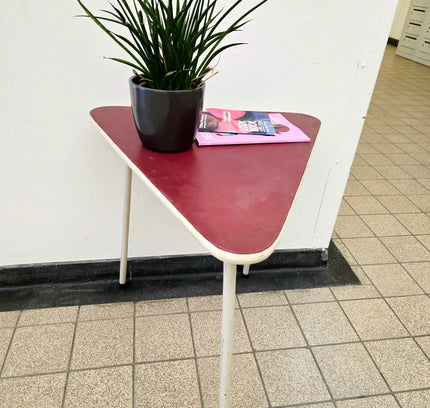 Vintage 1950s Mid - Century Triangular Side Table – Burgundy & Steel - Yatva