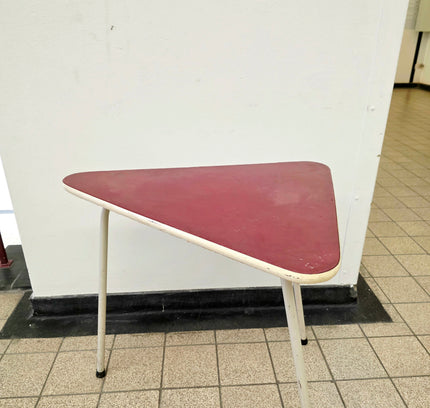 Vintage 1950s Mid - Century Triangular Side Table – Burgundy & Steel - Yatva