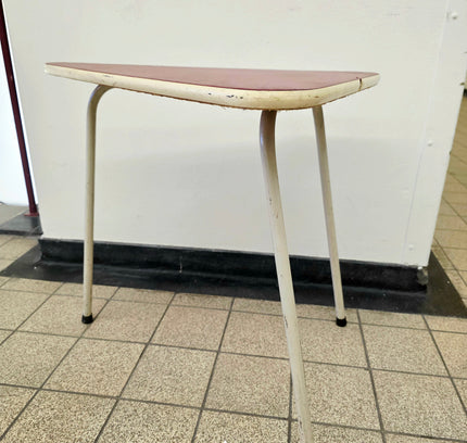 Vintage 1950s Mid - Century Triangular Side Table – Burgundy & Steel - Yatva