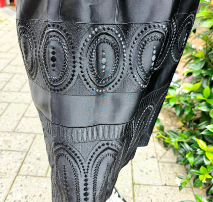 Vintage 1950s Strapless Soutache Cocktail Dress – Black Laser-Cut Midi - Yatva