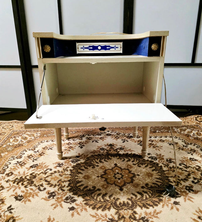 Vintage 1960s Mid-Century French KUOM Nightstand – Lighted Drop-Front Cabinet (Set ) - Yatva