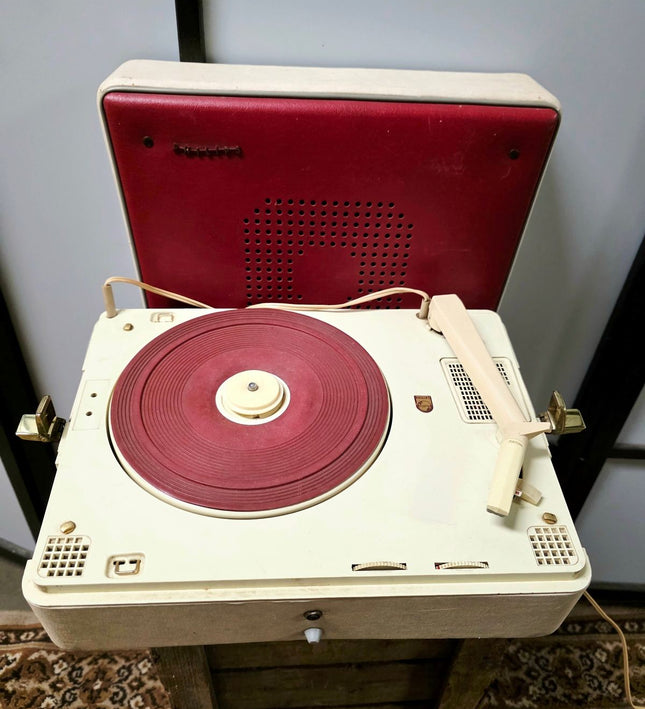 Vintage 1960s Philips Portable Suitcase Record Player | Model NG2412 Tube Amp Turntable - Yatva
