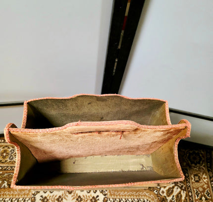 Vintage 1960s Terracotta Velvet Magazine Rack – Mid-Century Hollywood Regency Fabric Covered Newspaper Basket - Yatva