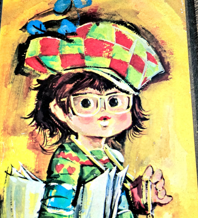 Vintage 1970 Signed Jolylle Big Eyed Children Art Wall Decor - Yatva
