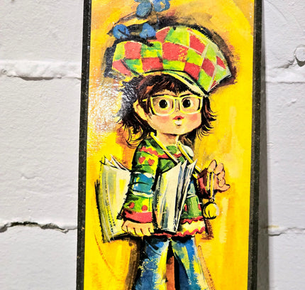 Vintage 1970 Signed Jolylle Big Eyed Children Art Wall Decor - Yatva