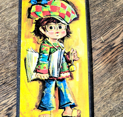 Vintage 1970 Signed Jolylle Big Eyed Children Art Wall Decor - Yatva