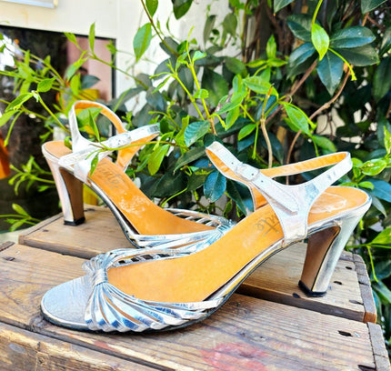 Vintage 1970s Andante Silver Disco Sandals Shoes - Yatva