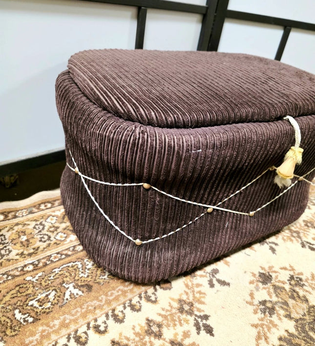 Vintage 1970s Corduroy Storage Ottoman Poef - Yatva