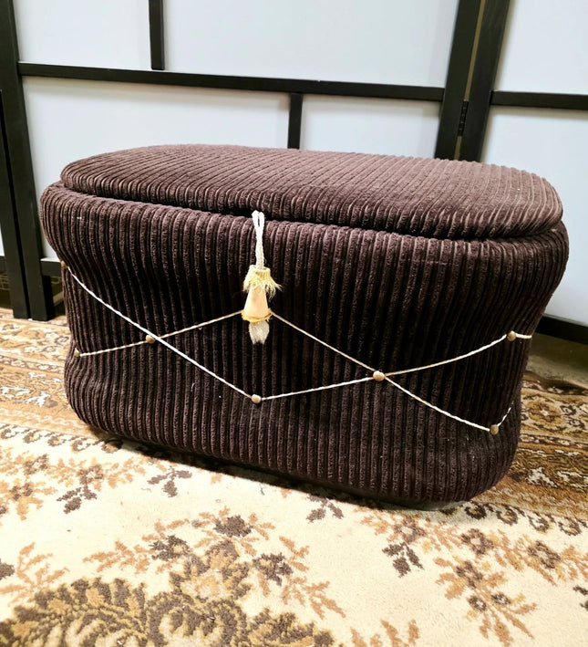 Vintage 1970s Corduroy Storage Ottoman Poef - Yatva