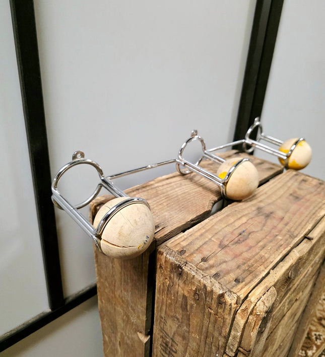 Vintage 1970s Italian Space Age Chrome & Yellow Wooden Ball Coat Rack - Yatva