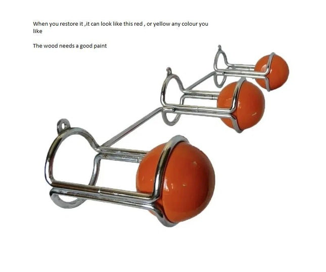 Vintage 1970s Italian Space Age Chrome & Yellow Wooden Ball Coat Rack - Yatva