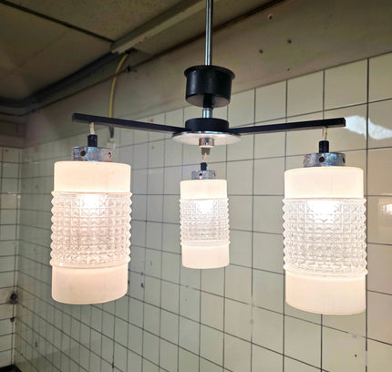 Vintage 1970s Mid - Century Modern Chrome & Optic Glass Chandelier by Drukov - Yatva
