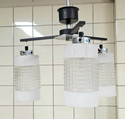 Vintage 1970s Mid - Century Modern Chrome & Optic Glass Chandelier by Drukov - Yatva