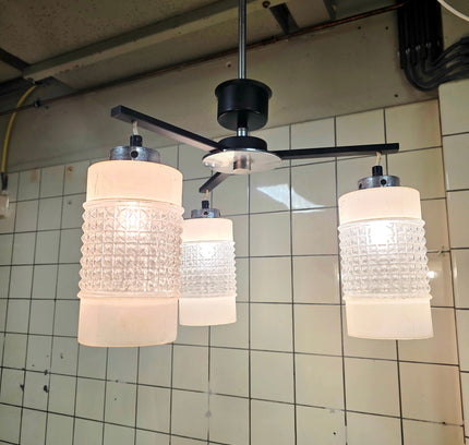 Vintage 1970s Mid - Century Modern Chrome & Optic Glass Chandelier by Drukov - Yatva