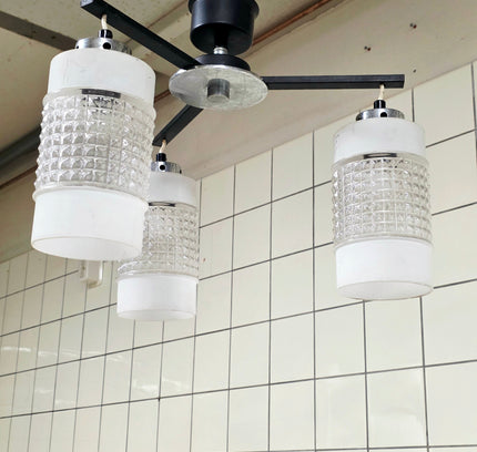 Vintage 1970s Mid - Century Modern Chrome & Optic Glass Chandelier by Drukov - Yatva