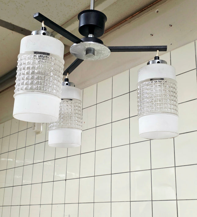 Vintage 1970s Mid - Century Modern Chrome & Optic Glass Chandelier by Drukov - Yatva