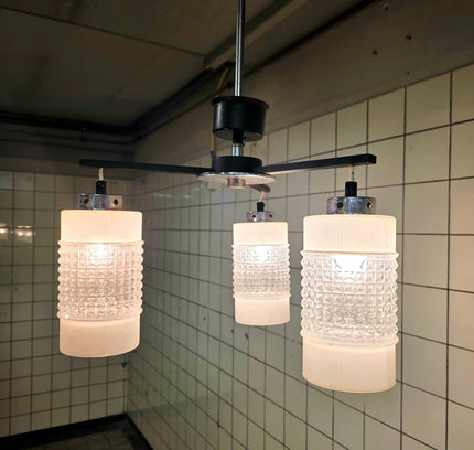 Vintage 1970s Mid - Century Modern Chrome & Optic Glass Chandelier by Drukov - Yatva
