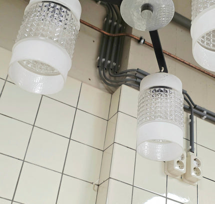 Vintage 1970s Mid - Century Modern Chrome & Optic Glass Chandelier by Drukov - Yatva
