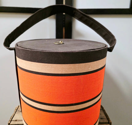 Vintage 1970s Mid-Century Modern Round Sewing Box with Removable Tray - Yatva