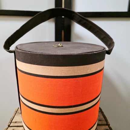 Vintage 1970s Mid-Century Modern Round Sewing Box with Removable Tray - Yatva