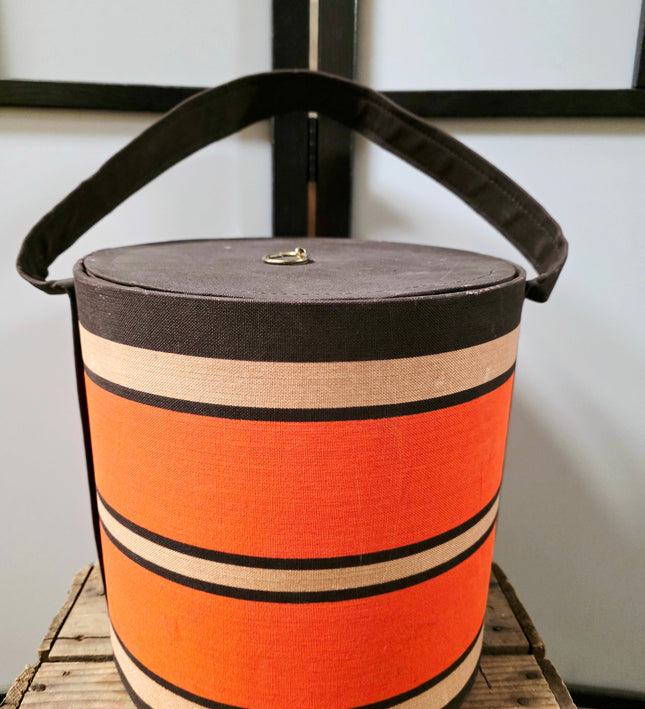 Vintage 1970s Mid-Century Modern Round Sewing Box with Removable Tray - Yatva