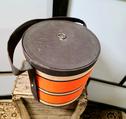 Vintage 1970s Mid-Century Modern Round Sewing Box with Removable Tray - Yatva