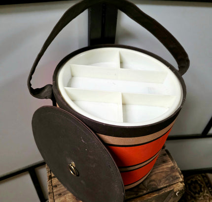 Vintage 1970s Mid-Century Modern Round Sewing Box with Removable Tray - Yatva