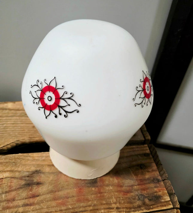 Vintage 1970s Philips Opal Glass Schroefbol Ceiling Lamp - Red Black Floral - Yatva