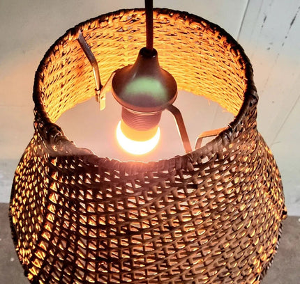 Vintage 1970s Rattan Pendant Hang Lamp - Yatva