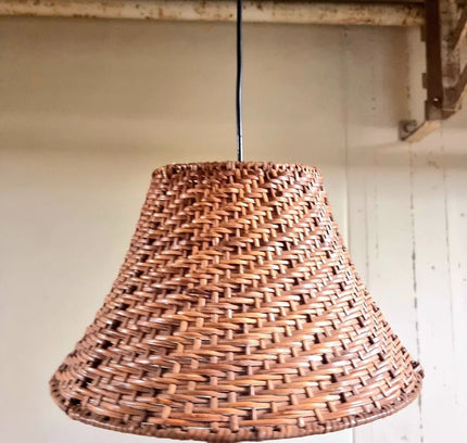 Vintage 1970s Rattan Pendant Hang Lamp - Yatva