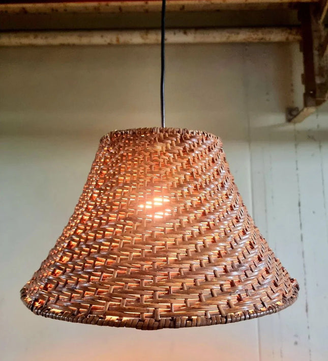 Vintage 1970s Rattan Pendant Hang Lamp - Yatva
