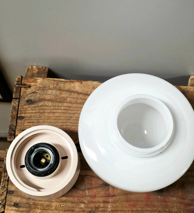 Vintage 1970s Space Age White Glass Mushroom Table & Ceiling Lamp by Wintop - Yatva