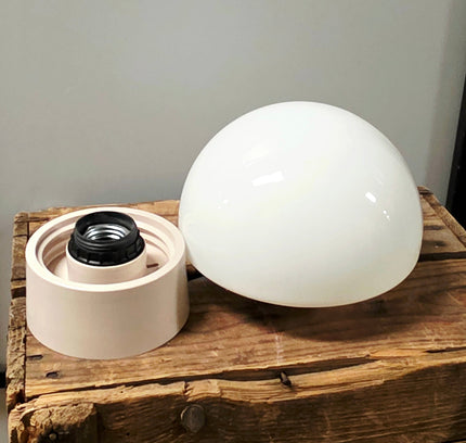 Vintage 1970s Space Age White Glass Mushroom Table & Ceiling Lamp by Wintop - Yatva