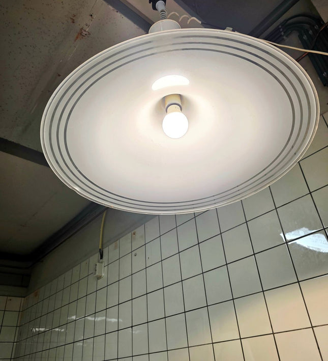 Vintage 1970s Space Age "Witch Hat" Pendant Lamp - Meblo Guzzini Style - White Acrylic - Yatva