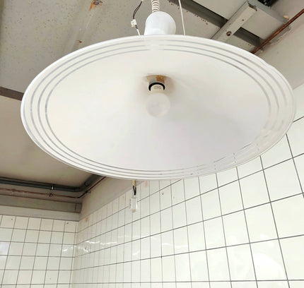 Vintage 1970s Space Age "Witch Hat" Pendant Lamp - Meblo Guzzini Style - White Acrylic - Yatva