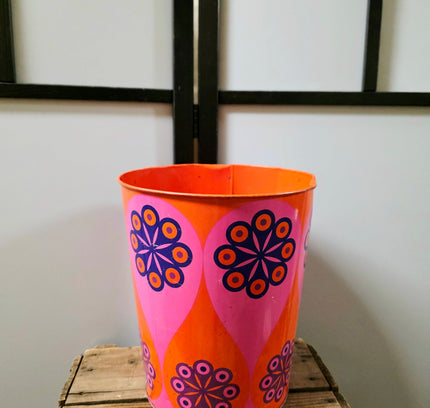 Vintage 1970s Tomado Tin Wastepaper Basket | Retro Space Age Flower Power Trash Can - Yatva