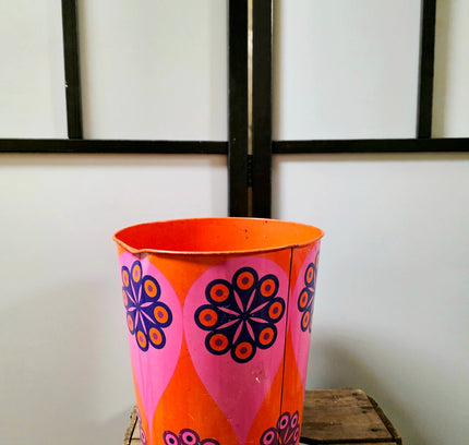 Vintage 1970s Tomado Tin Wastepaper Basket | Retro Space Age Flower Power Trash Can - Yatva