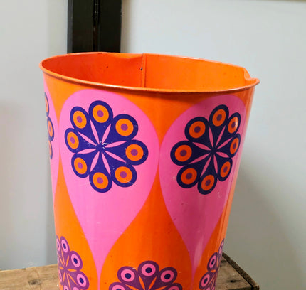 Vintage 1970s Tomado Tin Wastepaper Basket | Retro Space Age Flower Power Trash Can - Yatva