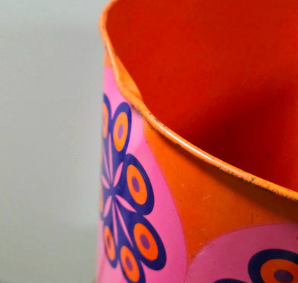 Vintage 1970s Tomado Tin Wastepaper Basket | Retro Space Age Flower Power Trash Can - Yatva