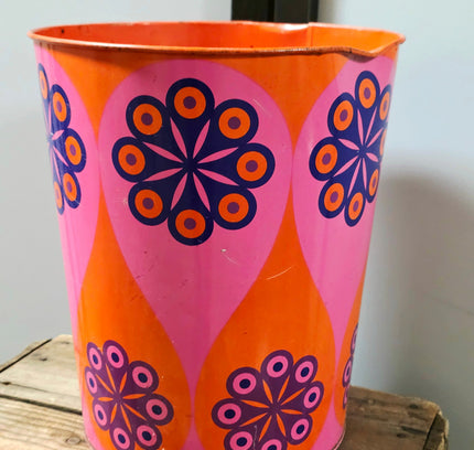 Vintage 1970s Tomado Tin Wastepaper Basket | Retro Space Age Flower Power Trash Can - Yatva