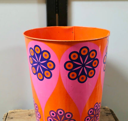 Vintage 1970s Tomado Tin Wastepaper Basket | Retro Space Age Flower Power Trash Can - Yatva