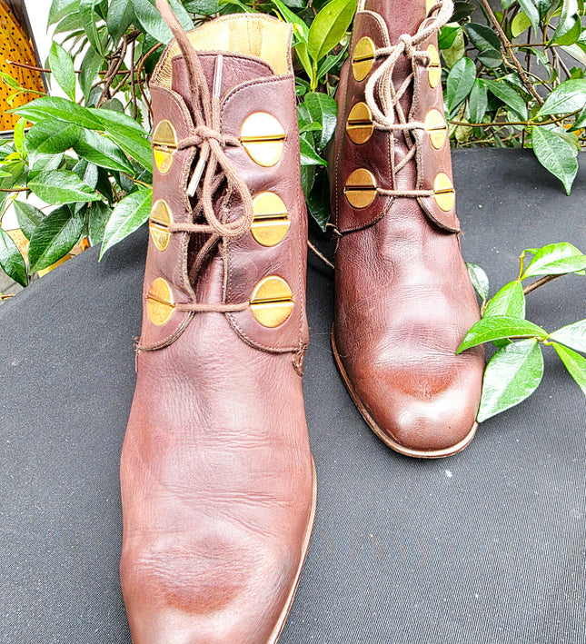 Vintage 1980s Cognac Brown Leather Button Ankle Boots - Yatva