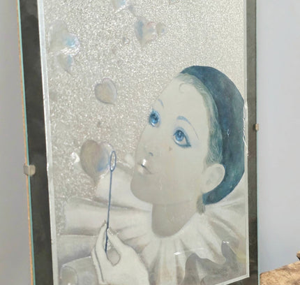 Vintage 1980s Dufex Pierrot Metallic Foil Framed Art Print - Retro Sad Clown Wall Decor - Yatva