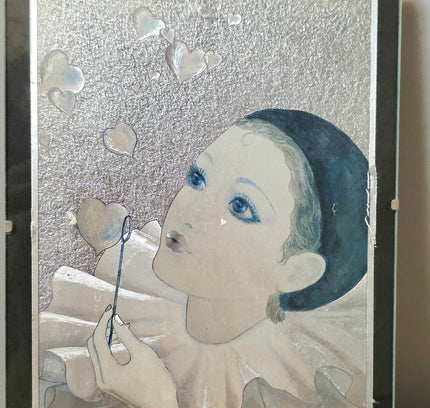 Vintage 1980s Dufex Pierrot Metallic Foil Framed Art Print - Retro Sad Clown Wall Decor - Yatva