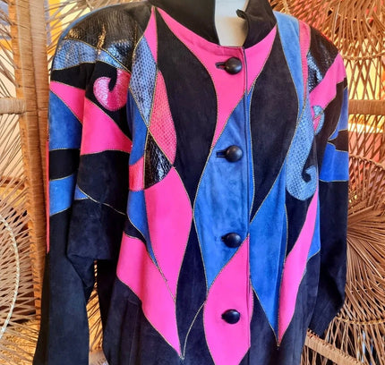 Vintage 1980's Emmanuel Diez Leather Oversize Patchwork Jacket - Yatva
