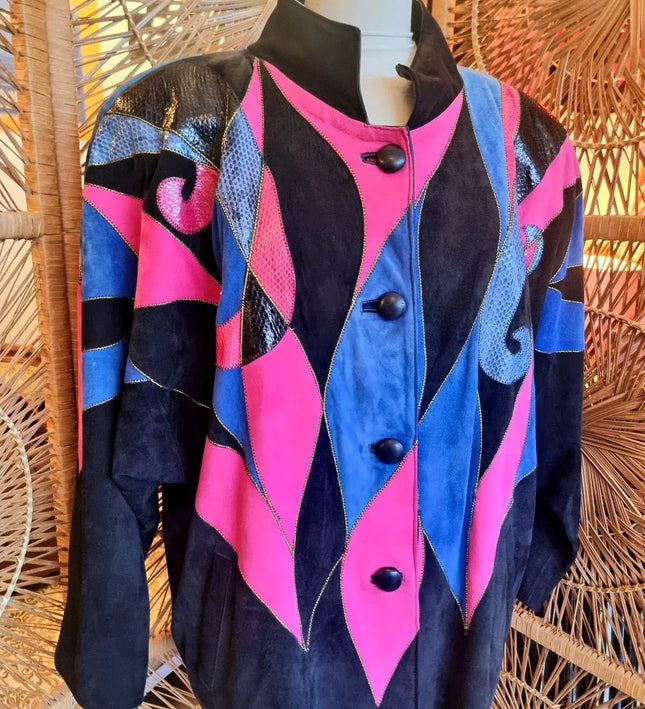 Vintage 1980's Emmanuel Diez Leather Oversize Patchwork Jacket - Yatva